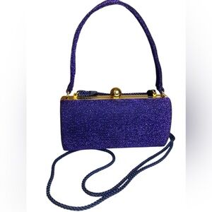 Le Regale Blue Sparkle Evening Purse removable Shoulder Strap to Handbag